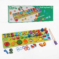 Логічна дерев’яна дошка C 74283 цифри, фрукти на магнітах, магнітна риболовля, гра з кілочками, в коробці