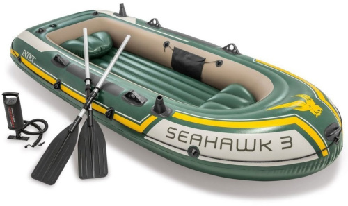 Човен надувний Intex 68380 «Seahawk 3 Set» (43*137*295 см, гребний, тримісний, трикамерний, весла ↔122 см, насос, надувне дно, до 360 кг) фото 2