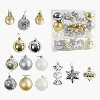Новорічні прикраси C 67535 36 штук, кульки, цукерки, бурульки, зірочки, у слюді
