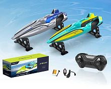 Катер на радіокеруванні 2080 2 кольори, акумулятор 7.4 V, USB-кабель, пульт керування на батарейках 2.4 GHZ, водонепроникний, працює на воді, в к