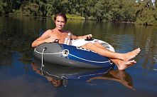 Крісло-коло надувне для плавання Intex 58825 «River Run» (Ø135 см, підсклянник, спинка, ручки, трос, сітка на дні, вік 10+, до 120 кг)