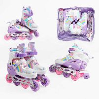 Ролики дитячі Best Roller J-7714-8 S (розсувні, розмір 29-33, колеса: 4/Ø60 мм/PU, в один ряд, гальмо заднє, підсвітка, сумка)