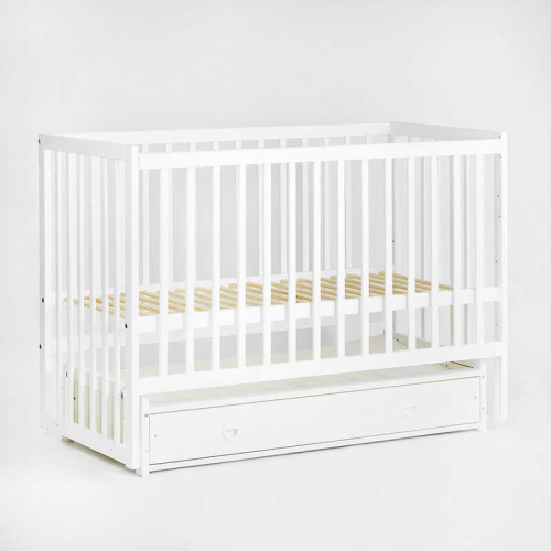 Ліжечко дитяче "Софія" - шарнір-підшипник+ящик з опускною боковиною (Білий, біла паличка) фото 4