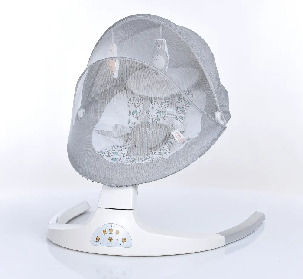 Крісло-шезлонг для немовлят з електро-заколисуванням El Camino ME 1074 MYLA Gray Mint Feathes (механізм гойдання: поворотний) фото 2