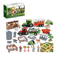 Ферма 1808-2 2 трактори з інерцією, гумові шини, розкладний хлів, 5 причепів, мапа з фермою 100х70 см, фігурки фермерів, тварин, дерево, огорожі,