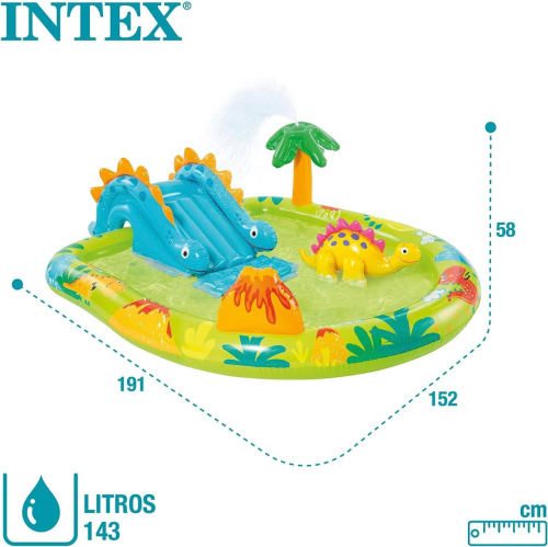 Дитячий надувний ігровий центр Intex 57166 «Дінопарк» (Водна гірка з басейном та розпилювачем, 58*152*191 см., об'єм: 143 л.) фото 8