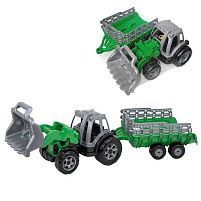 Трактор навантажувач "МAX" 40104 "Tigres", рухомий передній ківш, з причепом, довжина: 90 см, в сітці