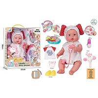 Пупс DH 2377 G висота: 39 см, іграшка, музичний чіп, закриває очі, знімний одяг, пустушка, взуття, підгузок, ходить в туалет, пляшечка, тарілоч