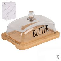 Маслянка бамбук зі скляною кришкою 18*10*9.5см Stenson R34373