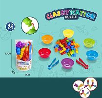 Логічна гра 2188-94 сортер, 42 елементи-ведмедики, 6 тарілочок, 2 пари щипців, елементи з'єднуються, в слюді