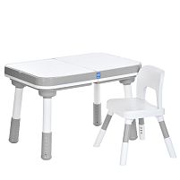 Дитячий столик Bambi M 6320-11 (зі стільчиком, столик: 49*61*76 см, стільчик: 37*37*56 см, поверхня для гри з конструктором, підсвітка, біло-сірий)