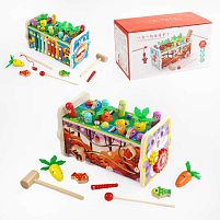 Логічна гра C 65771 дерев'яна, 5 ігрових панелей, стукалка, ксилофон, рухомі шестерні, циферблат, у коробці