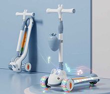 Самокат-беговел триколісний Skyper RB-0809/11 (колеса: передні Ø4,92"/заднє Ø3,15"/PU, рама: пластик/складна, підсвітка, музика, кошик, до 40 кг)