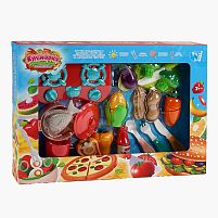 Набір продуктів “Кулінарна фантазія” 10385 “Wtoys”, 24 елементи, овочі та фрукти на липучках, варильна поверхня, дошка для нарізання, ніж, в ко