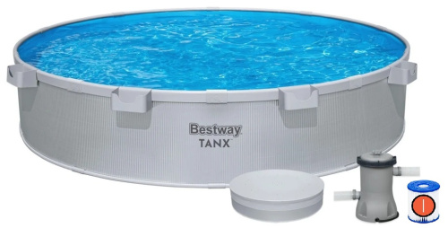 Каркасний басейн сталевий Bestway 561RW (61*305 см, об'єм: 3790 л, картриджний фільтр-насос 1250 л/год, тент, серія: Tanx) фото 2