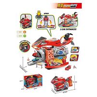 Трек SK 120 X 3 рівні, 4 машинки, звуки, підсвічування, рухливі елементи, муляжі оточення, наліпки, в коробці