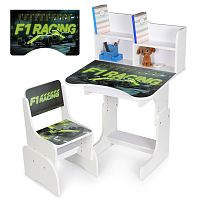 Дитяча парта-трансформер Bambi N 2071-30-1 «F1 racing» (регульована висота, стільчик, надбудова для книг, ящик під стільницею для канцтоварів)