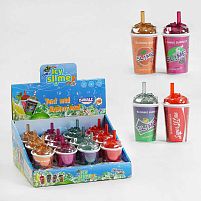 Лизун M 47704 ЦІНА ЗА 12 ШТУК В БЛОЦІ, "Склянка з напоєм", з блискітками