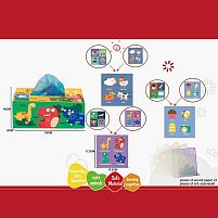 Розвивальна гра 368-4 “Серветниця”, текстиль, 6 серветок, тварини, транспорт, комахи, шкільне приладдя, шелестючі елементи, англійські назви, в