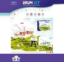 Барабанна установка 3903 E 2 кольори, стільчик, 3 барабани, 2 палички, 1 металевий диск, в коробці