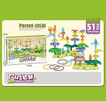 Конструктор 389-1 "Квітковий сад", 51 деталь, кільцекид, фігурки тваринок, звивиста зелена основа, в коробці