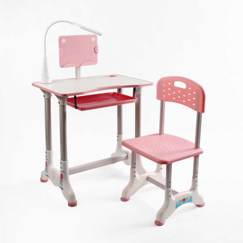 Парта дитяча зі стільчиком J-30822 колір рожевий, регульована висота та нахил, з лампою, в коробці