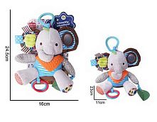 Брязкальце 688 M86 "Слоник", текстильне, пискавка, 2 прорізувачі, підвіски, шумливі елементи, кільце для підвішування, в пакеті