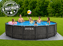 Каркасний басейн Intex 26744 (122*549 см., об'єм: 24311 л., картриджний фільтр-насос 5678 л/год, драбина, тент, підстилка, серія: Prism Frame)