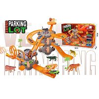 Трек 8865 3 рівні, 6 металопластикових машинок, механічний запускач, фігурки тварин, в коробці