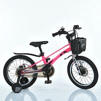 Велосипед дитячий двоколісний MB 16OXIC NEON PINK (колеса: Ø16"/гума, рама: магній, гальма: дискові, додаткові колеса, кошик)