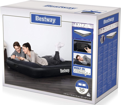 Надувний матрац BestWay 67464 «Aerolax Airbed» (25*152*203 см, 30 см з підголівником, двомісний, вбудований електронасос 220V, до 273 кг) фото 7