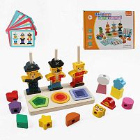 Логічна дерев’яна дошка F 43617 картки із завданнями, кілочки, сортер за формами та кольорами, тваринки, фігурки, в коробці