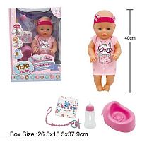 Пупс YL 2440 A-G висота 40см, знімний одяг, аксесуари, ходить на горщик, заплющує очі, рухливі кінцівки, п’є з пляшечки, в коробці