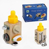 Логічна гра-бізіборд С 61672 дерев’яний куб, 9 міні-ігор, в коробці