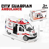 Машинка 139-1 “Швидка допомога”, на батарейках, підсвічування, інерція, відчиняються дверцята, звуки, пісні англ. мовою, в коробці