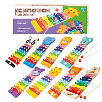 Ксилофон 35692 "WToys", “Тварини”, дерев’яний, 8 нот, молоточки, в коробці, ВИДАЄТЬСЯ ТІЛЬКИ МІКС ВИДІВ