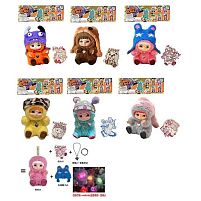 М`яка іграшка-брелок WKK 6 герой, висота 15 см, підсвічування, пісня, металеве кільце, підвіска, шапочка, рухомі кінцівки, в пакеті, ВИДАЄТЬСЯ