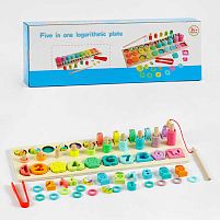 Логічна дерев’яна дошка C 61714 магнітна риболовля, математичний, геометричний сортер, сортер за кольорами, пірамідки, в коробці
