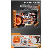 Набір інструментів 778-33 22 елементи, функціональний дриль, гайковий ключ, ніж, викрутка, молоток, рулетка, пила, каска, в коробці