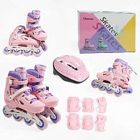 Ролики дитячі Best Roller 3270-405 М (розсувні, розмір 35-38, колеса: 4/Ø65 мм/PU, в один ряд, гальмо заднє, підсв., наколінники, налокітники, шолом)