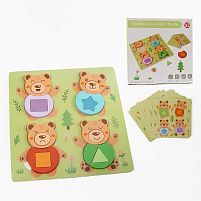 Вкладиші F 43606 дерев’яні, розмір - 22.5х22.5 см, геометричні фігури, кольори, двосторонні картки з емоціями, в коробці