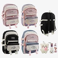 Рюкзак C 72854 4 кольори, розмір: 37х17х49 см, 2 відділення, 6 кишень, на блискавці, м`яка іграшка, піни, в пакеті, ВИДАЄТЬСЯ ТІЛЬКИ МІКС ВИДІВ