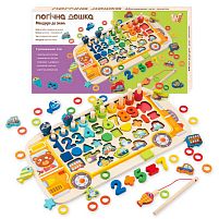 Дошка логічна 38512 "WToys", "Автобус", дерев'яна, сортер, магнітна риболовля, цифри, арифметичні знаки, геометричні фігури, транспорт, кілочки,