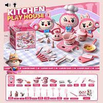 Набір посуду S 20-16 плита, підсвічування, звуки, каструлька, пательня, чайник, сотейник, харчові продукти, дощечка, кухонне приладдя, наліпки,