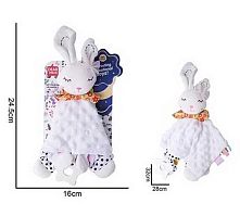 Брязкальце-комфортер 688 M65 "Зайчик", текстильне, гумовий прорізувач, шумливі вушка, петелька для підвішування, в пакеті