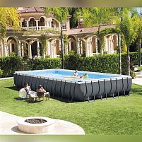Каркасний басейн Intex 26374 (132*488*975 см., об'єм: 54368 л., пісочний фільтр-насос 10500 л/год, драбина, тент, підстилка, серія: Ultra XTR Frame)