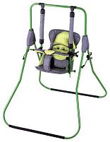 Гойдалки для підлоги "Алінка" 4822 зелений каркас, сіра матерія, салатовий гномик