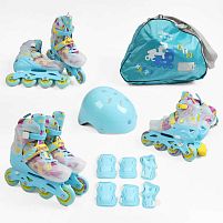Ролики дитячі Best Roller 1400-102 S (розсувні, розмір 31-34, колеса: 4/Ø65 мм/PU, в один ряд, гальмо заднє, підсв., наколінники, налокітники, шолом)