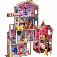 Будиночок для ляльок Bambi MD 1431 (45,6*132,5*152,4 см, дерево, 4 поверхи, кімнати, меблі, стайня, фігурки конячок)