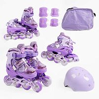 Ролики дитячі X-Toys SC-26601 S (розсувні, розмір 31-34, колеса: 4/Ø60 мм/PU, в один ряд, гальмо заднє, підсвітка, наколін., налокітн., шолом, сумка)